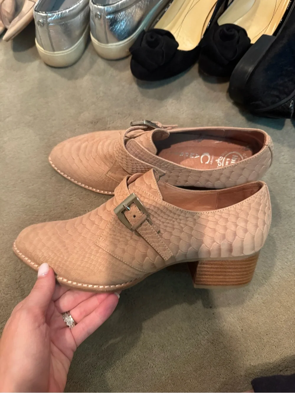 Jeffrey Campbell Taupe Textured Leather Slip-On Loafers